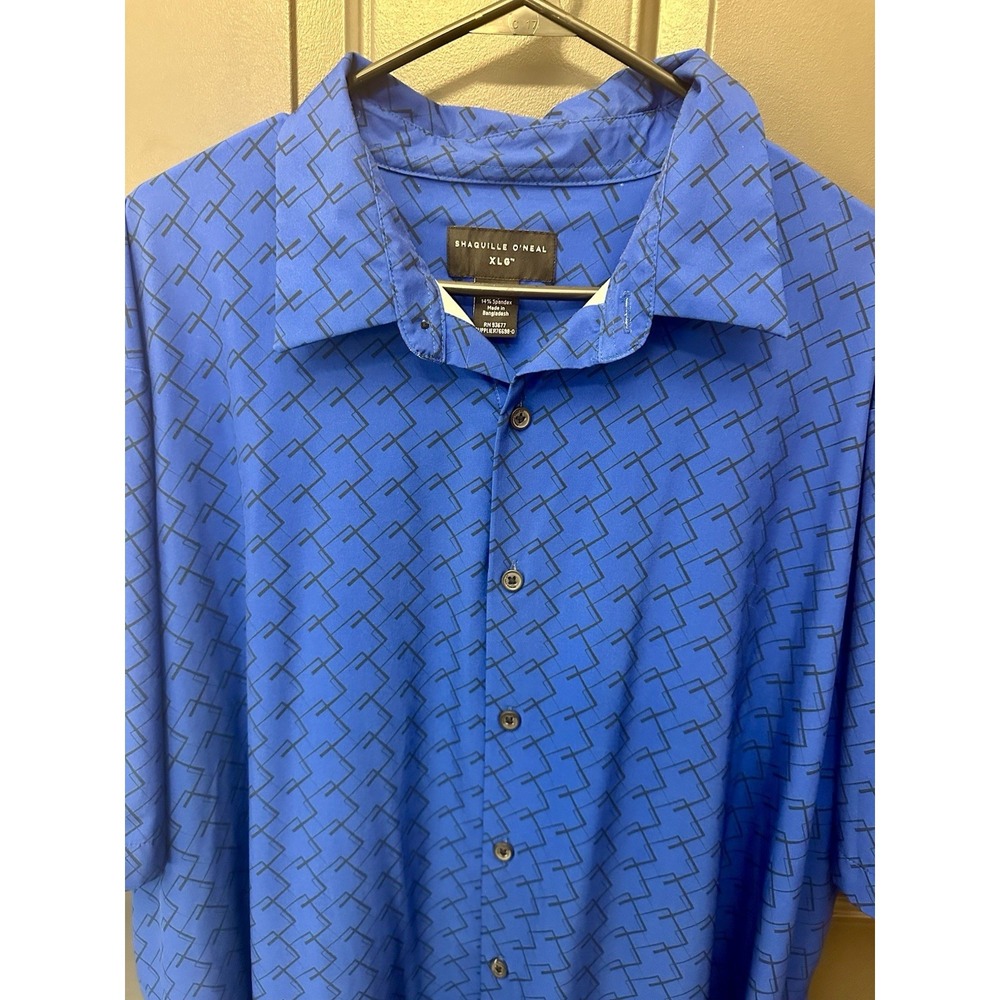 Shaquille O'Neal Short Sleeve Button Shirt Blue Polo Retro B-ball‎ XLG Tall